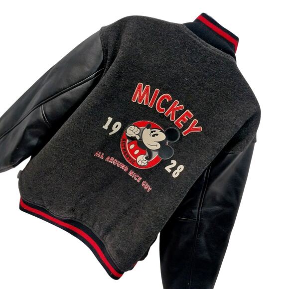 VINTAGE RARE MICKEY MOUSE! DISNEY STORE MICKEY VARSITY JACKET, RED & BLACK! SZ L - Picture 1 of 13